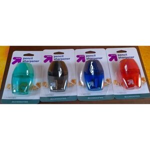 Set Of 4 New Up & Up - Pencil Sharpeners,  1 Hole with Plastic Receptacle